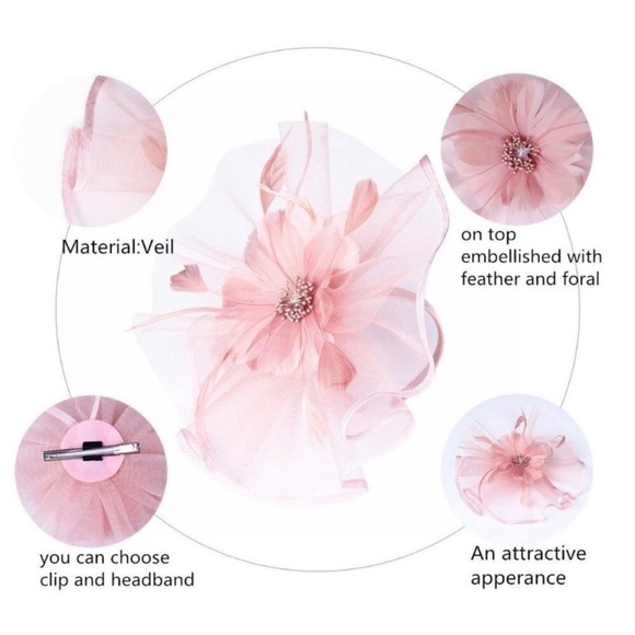 Fascinator with Hair Clip Hat Pink2